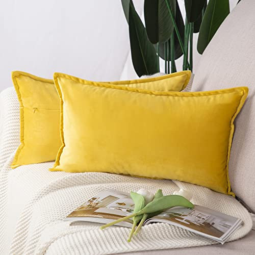 Madizz 2 Pezzi Federe in Velluto Copricuscini Morbido Decorativo Fodere per Cuscino Lusso Stile per Divano Camera da Letto Limone Giallo Rettangolare 30x50 cm