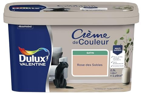 Dulux Valentine Crème de Couleur - Peinture multi-supports intérieure - Satin Rose des Sables 2,5 L