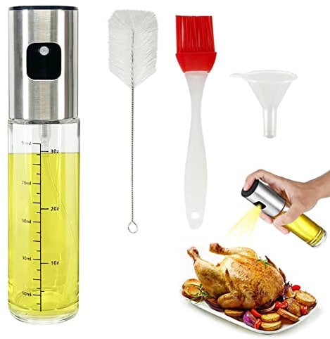 YAOTROOP 100ml Oil Sprayer Dispenser Oil Spray Bottle Vinegar Sprayer Dressing Spray with Brush Portable Grilling Olive Oil Glass Bottle Kitchen Gadgets for Salad Baking BBQ Air Fryer Roasting