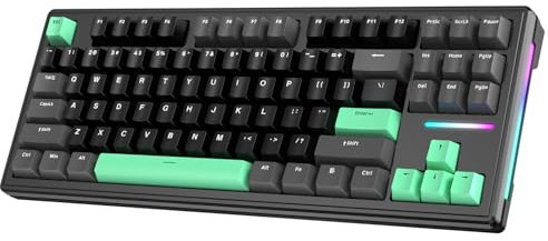 ATTACK SHARK M87 TKL Wireless Mechanical Gaming Keyboard, Bluetooth 5.0/2.4G/USB-C Wired Hot Swappable White Switches RGB Keyboard 80% US Layout, with Coiled Keyboard Cable for PC Mac -Green/Black