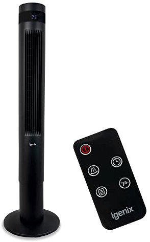Igenix IGFD6043B 43 Inch Oscillating Digital Tower Fan with Remote Control & 12 Hour Timer, Floor Standing for Home & Office, Black