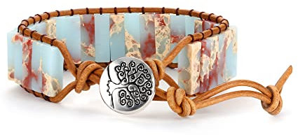 Dochais Chakra Armband - Naturstein, Verstellbar, 7 Chakren Glücksarmband, Boho Handgefertigt für Damen, Frauen, Männer (Cyan)