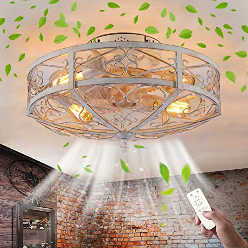 E27 Fan Deckenleuchte Leise Deckenventilator Mit Beleuchtung Und Fernbedienung Industrial Lampe Vintage Eisenkäfig Ventilator Deckenlampe für Schlafzimmer Wohnzimmer Esszimmer Küche Lüfter Licht