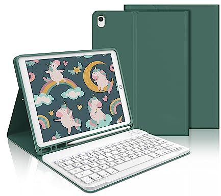 IVEOPPE Tastatur für iPad 9. Generation, Hülle mit Tastatur für iPad 10.2 (9./8./7. Generation), Magnetisch Abnehmbarer mit Deutsche QWERTZ Keyboard für Air 3 und Pro 10.5, Dunkelgrün