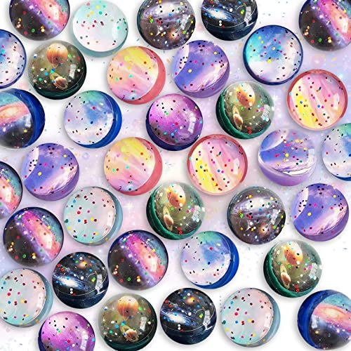 HIQE-FL 36 StüCk Flummi Planeten,Glitzer HüPfbäLle,Gummiball HüPfball,GroßE Flummis,Farben HüPfbäLle,Kleine Flummis,Flummies füR Kinder,füR Kindergeburtstag füR Kinder