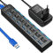 Retoo Hub USB 3.0 7 porte USB distributore 5 gb/s, hub dati con interruttore separato, porta di alimentazione con singoli interruttori di alimentazione a LED, compatibile con laptop, PC e altri