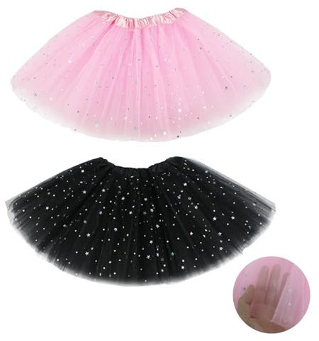 EUPSIIU 2 Stück Tutu für Mädchen, Tüllrock Kinder Röcke Tutu 3-lagig Prinzessin Ballettrock Minirock Tanzkleid Partykleid Tütü Rock Minirock Tüllrock für Halloween Dress Up Party (Polyester, 2 Farben)