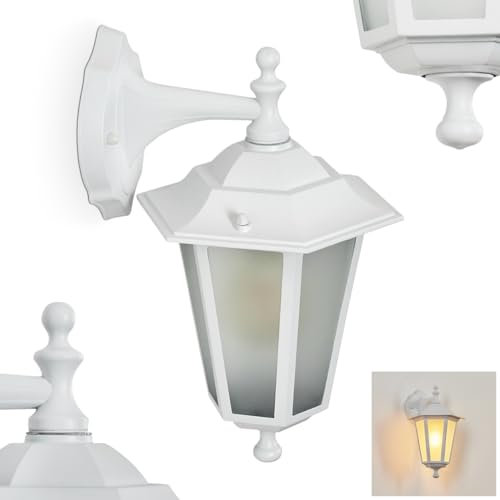HOFSTEIN Außenwandleuchte Loria, Wandlampe abwärts in antikem Look aus Metall/Glas in Weiß/Milchglas, Wandleuchte im Landhaus-Stil, Außenleuchte für Terrasse, E27, ohne Leuchtmittel, IP44