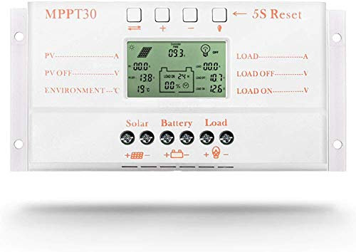 OOYCYOO 30A Solar Laderegler, Solarladeregler 12V 24V Solarpanel Regler mit LCD Display USB für LiFePO4 FLD AGM Gel und Lithium Batterie
