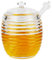 Cuteefun Honigglas mit Honiglöffel, 220ml Transparentes Glas Honigtopf mit Deckel und Honig Stick, Zum Servieren Von Honig und Sirup, Gestreifter Stil
