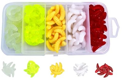YOUZMY 100 Stück Künstliche Köder Würmer Fisch,Künstlicher Wurm,Angel Köder Box Set,Weiche Kunststoffwürmer Wurm Angelköder Wurm-Angelköder für Salzwasser und Süßwasser, Kunststoff Angelköder (100A)