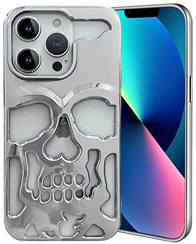 Imogacla 2024 Totenkopf-Halloween-Handyhülle – Chrom-Herzen, iPhone 16 Pro Hülle, Skelett, cooler Gothic-Designer für iPhone 16 Pro, silberfarben