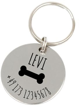 FELLSOCKE Personalisierte Hundemarke aus Edelstahl - 25mm | 30mm, Individuell gravierbar, Robuste Tiermarke, Dogtag Anhänger Hunde, Pferde, Katzen & Welpen (Silberfarben, 25 mm)