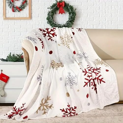 YZQGLHP Decke Weihnachten Kuscheldecke Schneeflocke Decken Weiß Ueberwurfdecke 150x200 cm Flauschig Flanell Wohndecke als Sofadecke Reisedecke Ganzjahresdecke