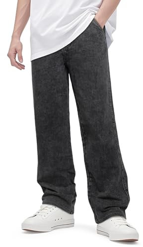 GINGTTO Herren Baggy Jeans Hip Hop Pants Weite Skateboard Hosen Streetwear Männer Denim Hose Grau 34