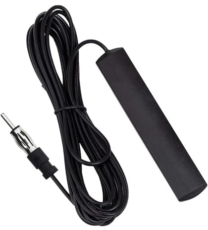 Antena Radio Coche, Antena Interior Coche, Amplificada FM/Am con Cable de 5m, para Vehículos SUV Camión, Conector DIN y Motorola, Instalación Adhesiva Oculta, Mejora la Recepción de Señal