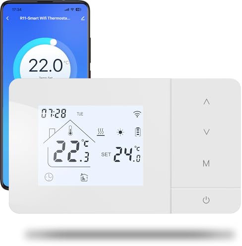 Termostato Wi-Fi a batteria con 2 fili, controllare per la caldaia a gas, termostato Tuya programmabile giornalmente, compatibile con controllo vocale di Google e Alexa.W506 3A Adatto 503 scatole