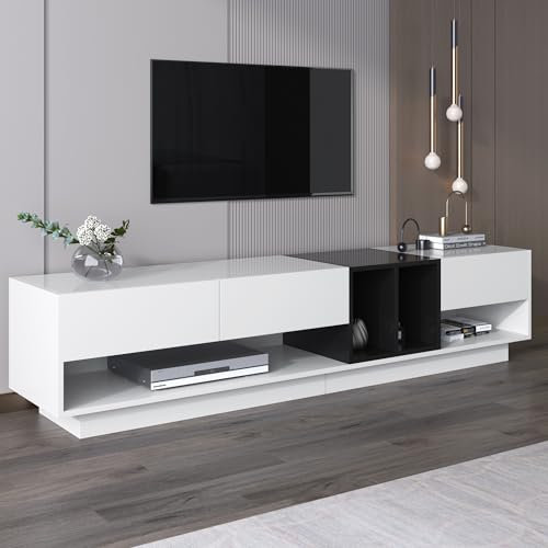 Gxffipw TV Stand Cabinet 190x40x34 cm with 3 Drawers and Storage Spaces for TVs 75 inches and Below, TV Unit Combination in High Gloss White and Black for Living