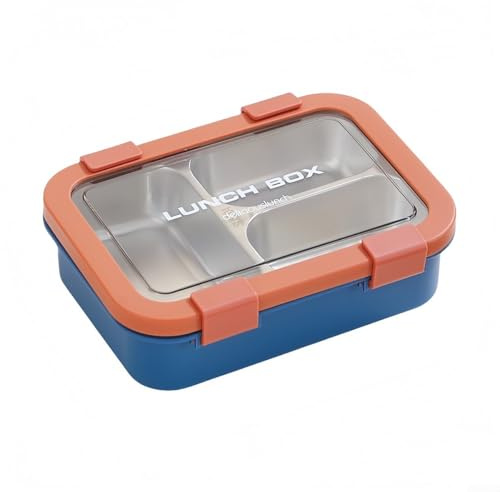 Tragbare Lunchbox mit 3 Fächern aus Edelstahl mit auslaufsicherem Deckel und abnehmbarem Tablett, entworfen für organisierte und frische Mahlzeiten (Orange)