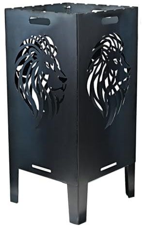 SOUK ONE Feuertonne Hirsch & Löwe - Massive Feuerkorb Feuerschale aus Stahl Outdoor Firepit mit Motiv Stabil, Wetterfest, Perfekt für Garten, Terrasse Funkenflugschutz Cut-Out Design (50cm Löwe)