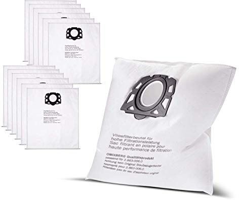 10 Sachet filtre ouate compatible avec les aspirateurs multifonctions des séries WD4, WD5, WD6 et WD6 Premium adapté pour Kärcher 2.863-006.0 de qualité sous-tissé Omixberg [Classe énergétique A ++]