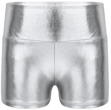 Freebily Mädchen Shorts Metallic Glänzend Sportshorts Turnshorts Gymnastik Tanz Shorts Fitness Kurz Hose Hot Pants in Gr.98-170 Silber 152/12 Jahre