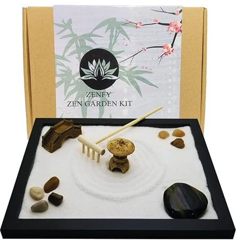 Zenfy Zen Sand Garden for Desk with Rake, Rocks and Figures