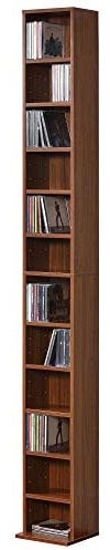 [en.casa] CD Regal Tynset DVD Regal mit 12 Ablagefächern CD Aufbewahrung 175 x 20 x 20 cm Standregal höhenverstellbare Regalböden Walnussoptik