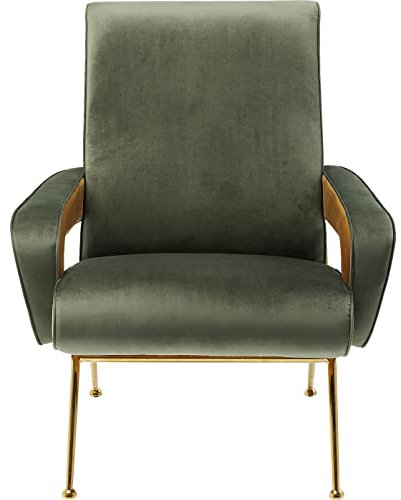 Kare Design Sessel Luna High Grün, Designersessel in Grün mit geschwungenen Armlehnen, filigranes goldfarbenes Gestell, Samtsessel Modern (H/B/T) 93x74x88cm