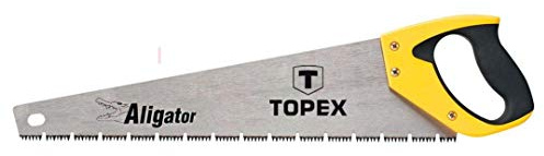 TOPEX Handsäge Aligator 450 mm Länge, 7 TPI – Säge für Holz – Mit Griff aus Bi-Material, Dreiseitig Geschärft, Gehärtete Zähne, für Präzises Sägen