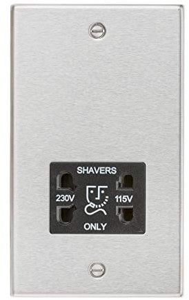 Knightsbridge CS89BC Square Edge Dual Voltage Shaver Socket in Brushed Chrome with Black Insert, 10.5 mm*149.3 mm*89.0 mm
