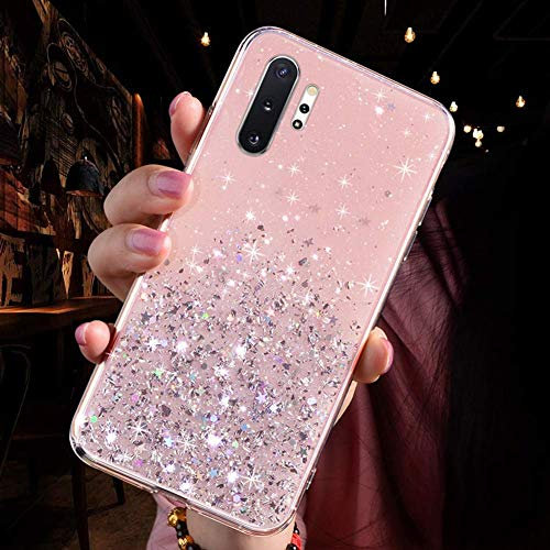 Herbests Kompatibel mit Samsung Galaxy Note 10 Plus Handyhülle Glänzend Bunt Strass Sterne Glitzer Weich Silikon Hülle Ultra Dünn Crystal Clear Handytasche Durchsichtige Schutzhülle Case,Rosa