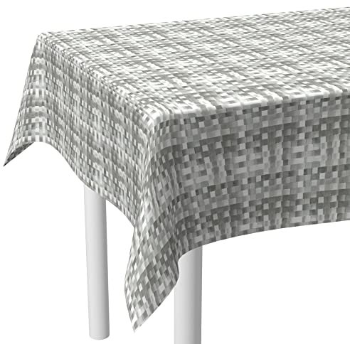 LILENO HOME Tischdecke abwaschbar als Meterware 200x140cm (Schnittkante) in Gewebekaro Silber - Wachstuchtischdecke wasserabweisend ideal als Tischtuch o. Tischläufer für Bierzeltgarnitur