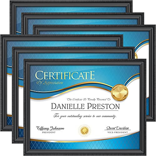 Icona Bay 8.5x11 Certificate Frames (Black, 6 Pack), Beautifully Detailed Molding, Contemporary Document Frame Set, Wall Mount or Table Top, Inspirations Collection