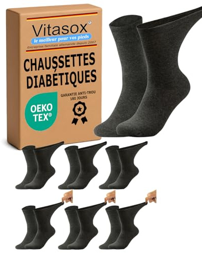 Vitasox Chaussettes homme extra-larges en coton, chaussettes médicales sensibles sans élastique sans couture 6 ou 8 paires