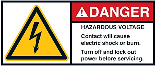 Warnaufkleber Danger Hazardous Voltage Contact Will Cause Electric Shock or Burn. Turn Off and Lock Out Power.. 35x80 / 45x100 / 70x160mm Made in Germany, Größe: 35x80 mm