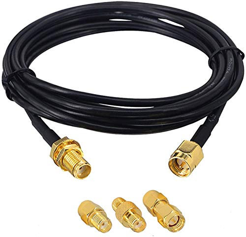 BOOBRIE SMA zu SMA Kabel und Stecker Kit Koaxialkabel RG174 SMA Stecker auf SMA Buchse 3 Meter + 3 PCS SMA RF SMA Adapter für WIFI 3G 4G LTE Antenne, GPS SDR Antenne, Amateurfunkantenne