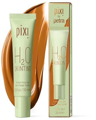 Pixi H2O SkinTint | Tinted Face Gel Moisturizer | Lightweight Hydrating Coverage with Hyaluronic Acid | Evens Skin Tone & Reduces Redness | Oil-Free Dewy Finish | Mocha | 1.2 fl oz