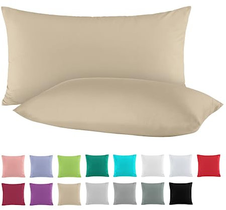 BaSaTex Doppelpack Baumwolle Renforcé Kissenbezug 40x60 cm | Kissenbezüge aus 100% Baumwolle | Kissenhüllen in Cappuccino Beige