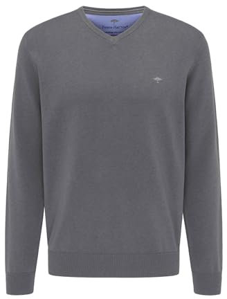 FYNCH-HATTON Fein gestrickter V-Neck Baumwollpullover Steel/XXL