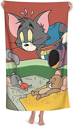 NICHIYOBI Tom and Jerry Strandtücher,3D-DigitaBadetücher,ldruck modischer Auftritt,Reisetuch,Weich und lichtbeständig (5,150x200cm)