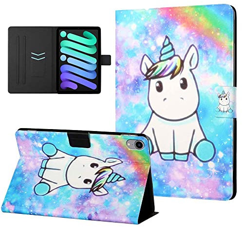 CASAFUNY Hülle für iPad Mini 6 2021, Flip Stand Case TPU Rücken Deckel mit Auto Schlaf/Wach Funktion, Tasche Schutzhülle Kompatibel mit iPad Mini 6. Generation 8,3 Zoll, Einhorn