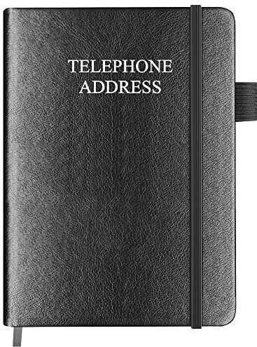 Getvow Telefon- und Adressbuch mit Reitern, 12,7 x 17,8 cm, Adressbuch, Hardcover, mit Geburtstag, Adresse, Telefonnummern, Websites-Passwort. Adress-Notizbuch für Zuhause oder Büro, Schwarz