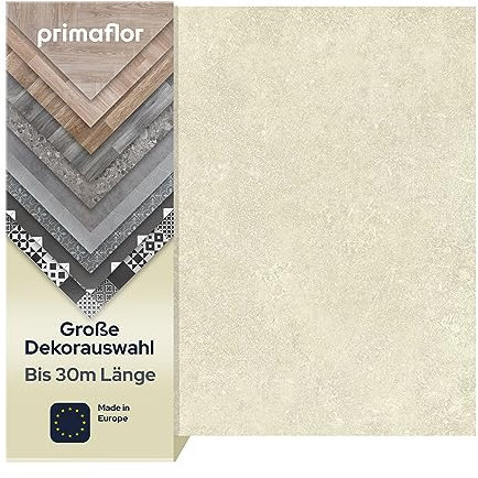 Primaflor PVC Bodenbelag Meterware TURVO - Grau-Beige, Stein Ibiza, 2,00m x 5,50m, Vinyl-Boden in Hellen Betonoptik für Küche, Wohn- und Badezimmer, Hochwertige Auslegware, Anti-Rutsch Oberfläche