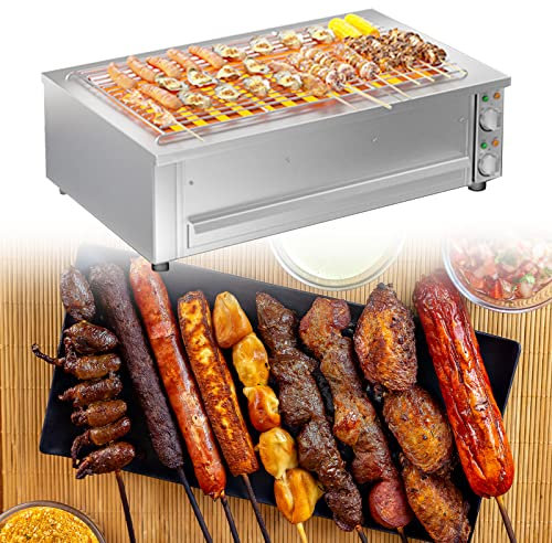 Grill Electrico Parrillas para Barbacoa Sin Humo Barbacoa Grill de Mesa con Bandeja Recoge Grasa, Superficie Grande Parrilla 604x345 mm, Calentamiento Rápido Uniforme, Baja Generación de Humo