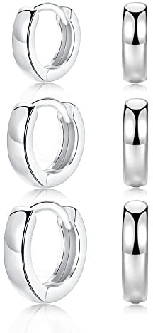 CERSLIMO Creolen Silber 925, Ohrringe Sterling Silber Creolen Set (10mm/12mm/14mm) Breite 3mm Klein Schmuck Geschenke für Damen Mädchen Herren