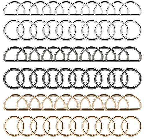 Roosea 30 Stück D ringe 30mm, mit 30 Stück O ringe metall 25mm, Taschenringe, halbringe für taschen, Taschenzubehör für Tasche Schnalle Gurte(Silber + Gold + Pistole Schwarz)