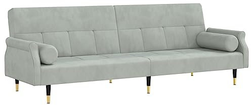 vidaXL Schlafsofa mit Kissen, Sofa mit verstellbaren Rückenlehnen, Couch für Wohnzimmer, Schlafcouch Bettsofa Sofabett Metallfüße, Hellgrau Samt