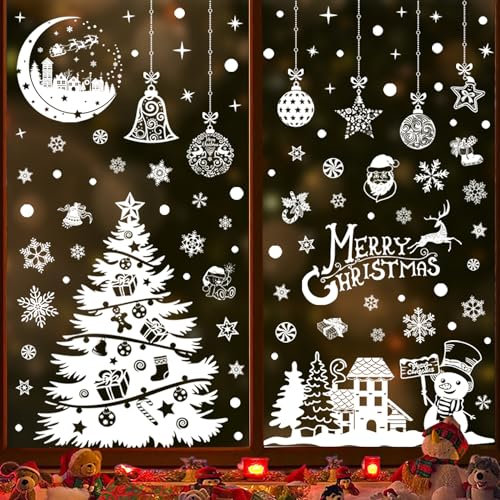 Vetrofanie Natalizie per Finestre Natale Vetrofanie Addobbi Natale Adesivi Rimovibile Adesivi Natale DIY Alci Babbo Adesivi Natalizi per Finestre Vetrofanie Natale decorazioni Natalizie Finestre