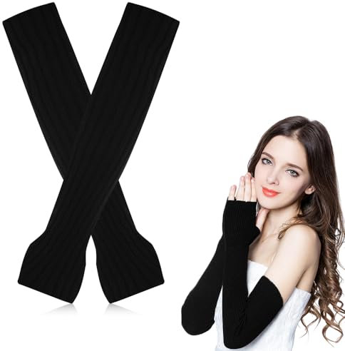 Aoreun Frauen Lange Fingerlose Handschuhe, Lange fingerlose Handschuhe für Damen, Gestrickte Lange Armstulpen Weiche Dehnbare, Winterwärmer Lange Handschuhe Handgelenk Armstulpen